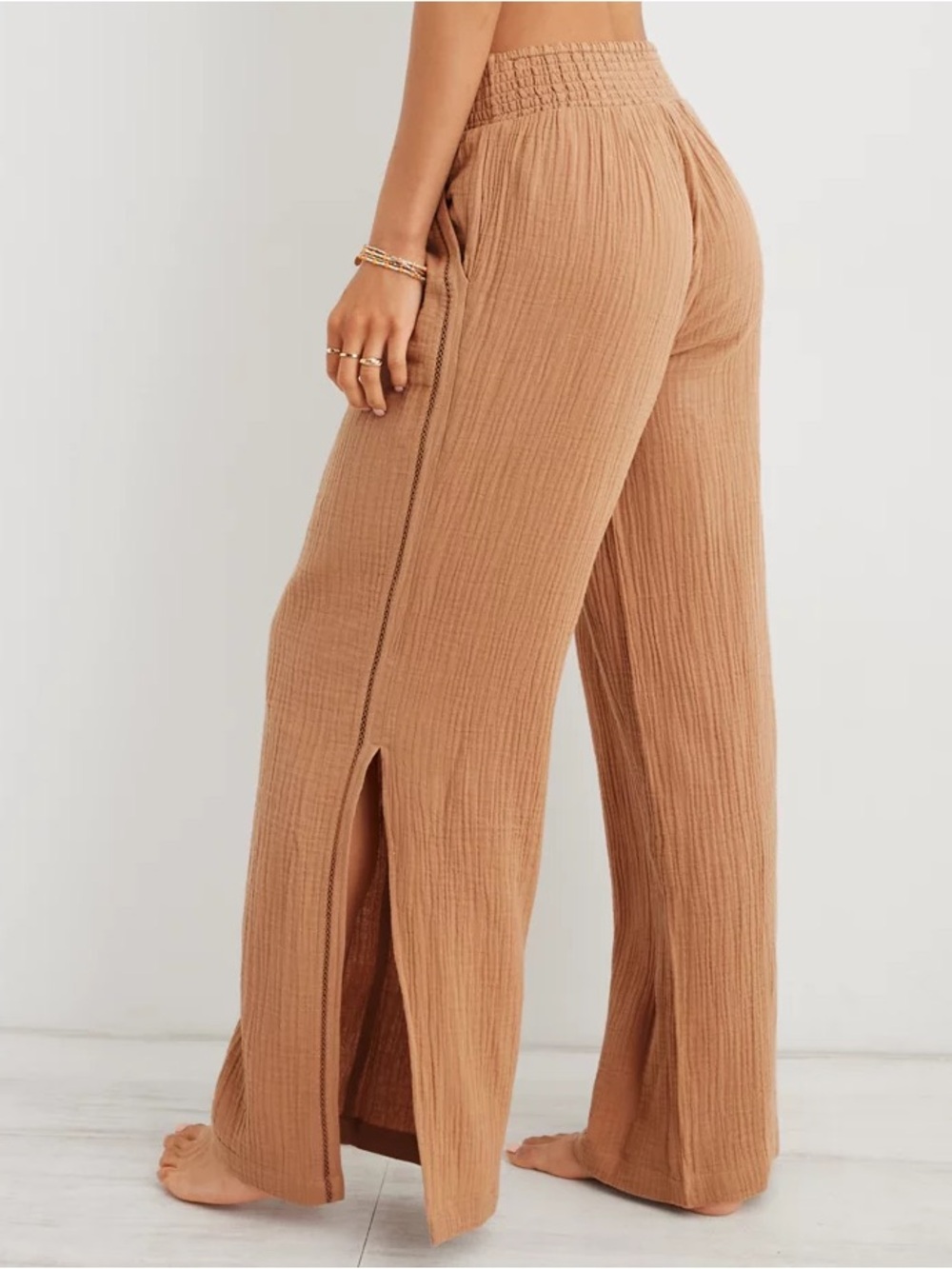 aerie Wide-Leg high-waisted gauzy pants